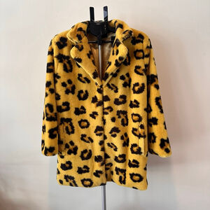 Janice Apparel Leopard Faux Fur Jacket | Gold Statement Coat| Modern Glam | M/L